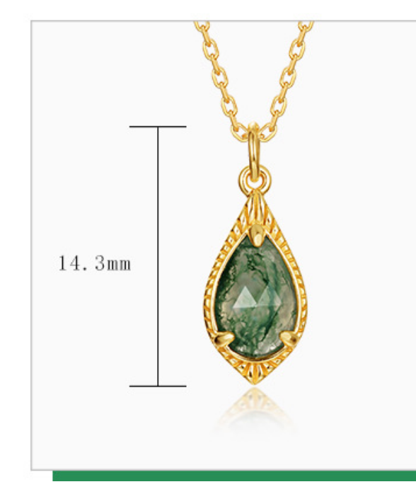Pear Cut Moss Agate Vintage Pendant  - Verde