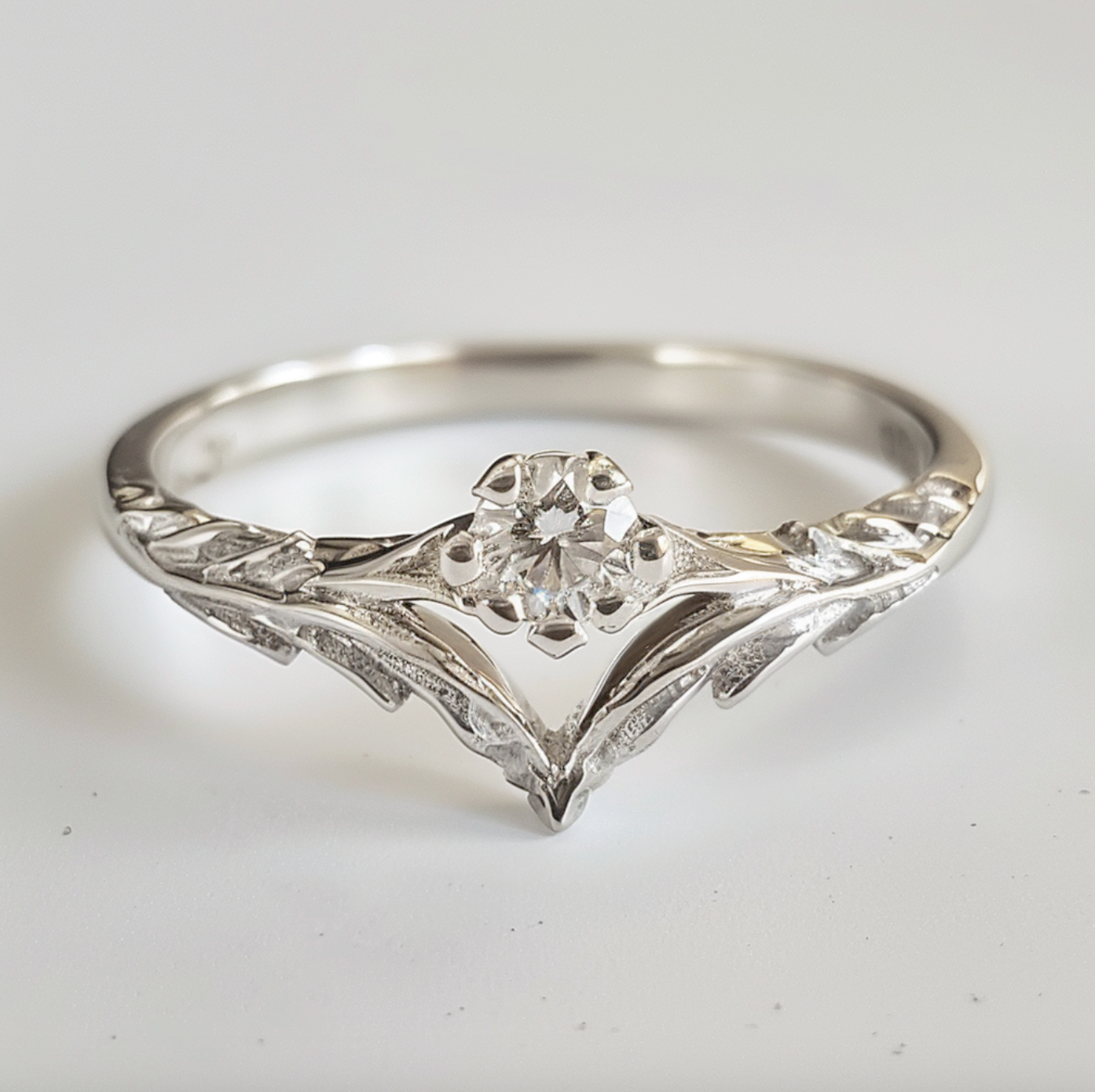 Angel’s Wing | V-Shaped Leaf Diamond Solitaire Wedding Band