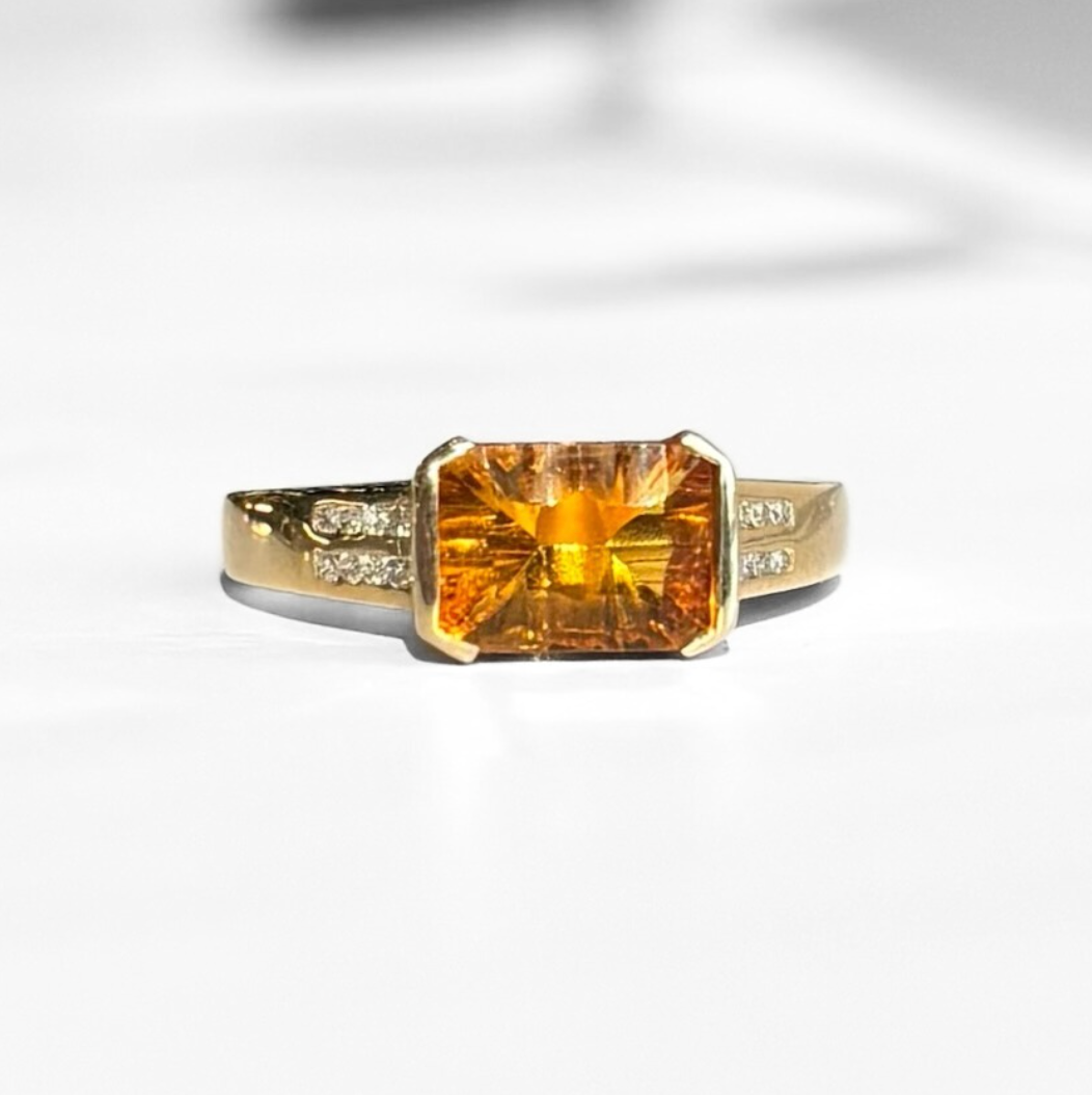 1.30 CT Citrine and Diamond East-West Ring | 14K Yellow Gold