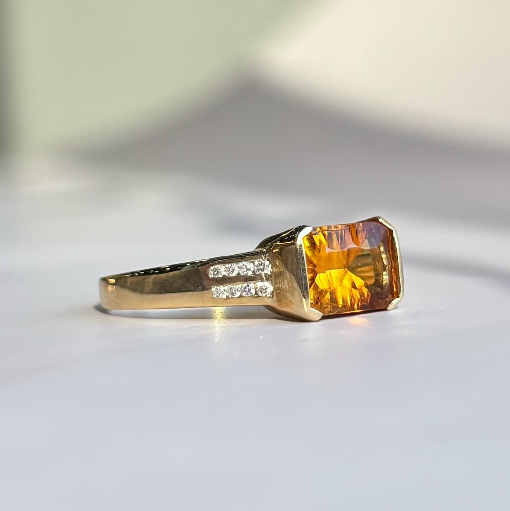 1.30 CT Citrine and Diamond East-West Ring | 14K Yellow Gold