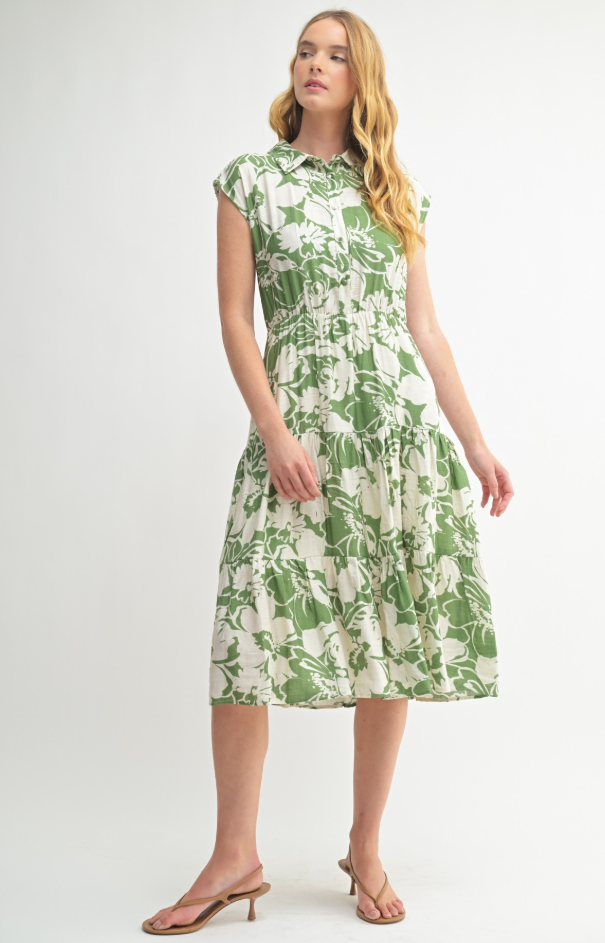 Rose Abstract Print Midi Dress
