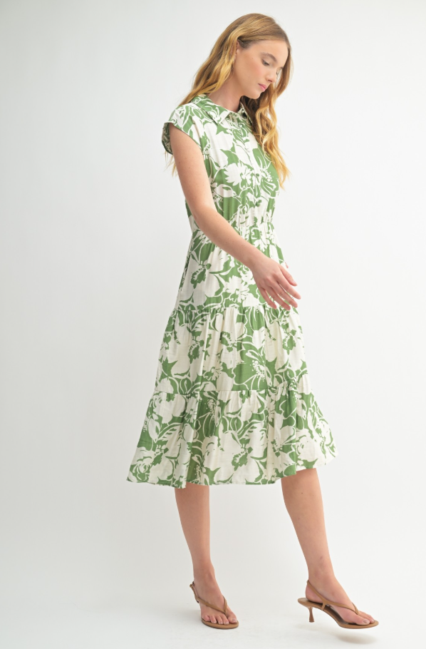 Rose Abstract Print Midi Dress
