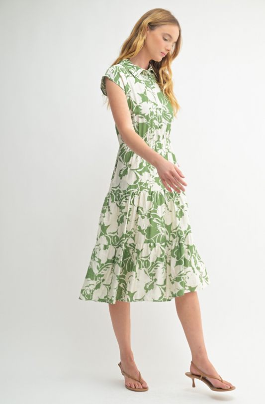 Rose Abstract Print Midi Dress
