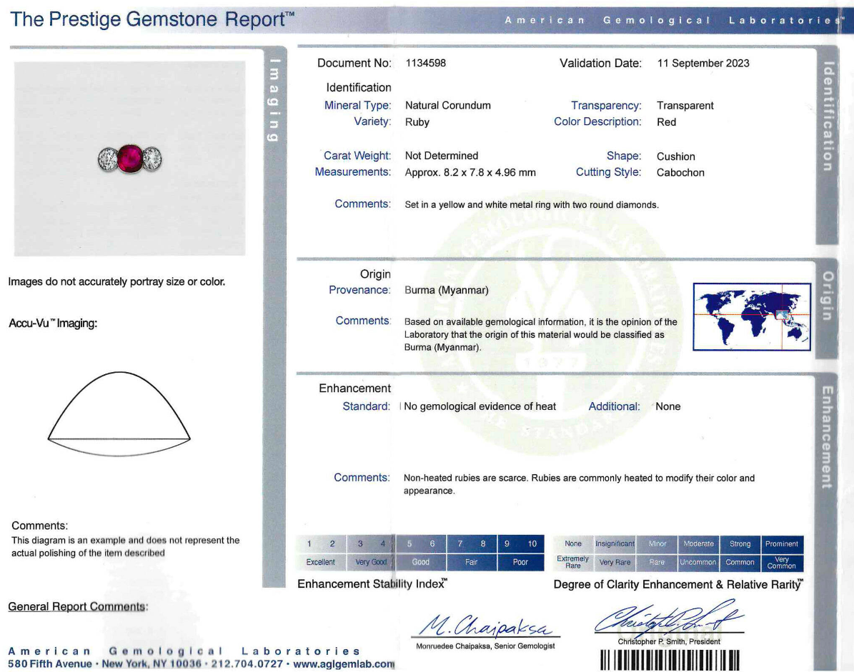 Burma No-Heat Ruby Three Stone Ring