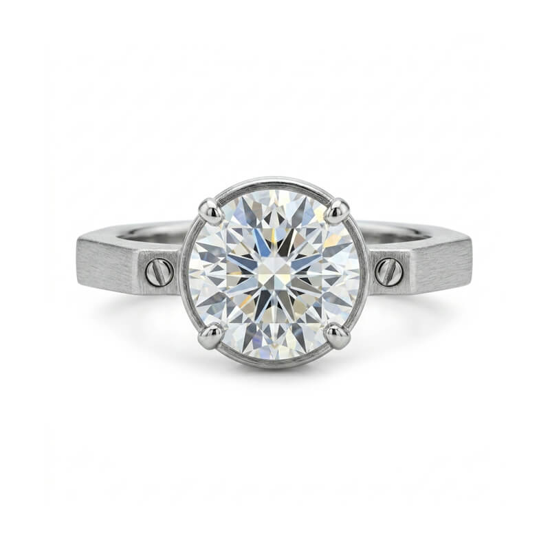 Screw Inspired Solitaire Moissanite Brushed Finish Engagement Ring