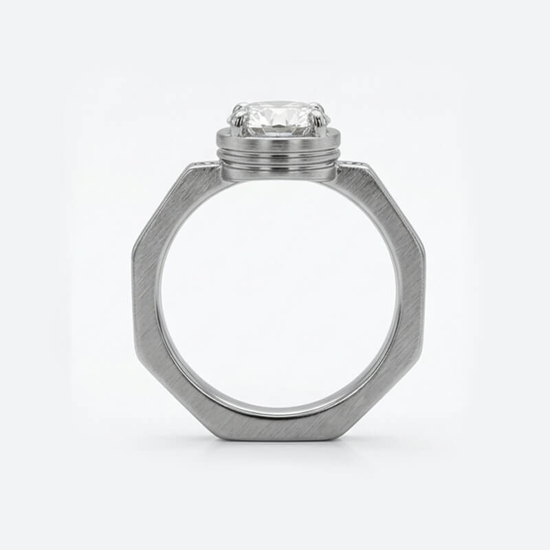 Screw Inspired Solitaire Moissanite Brushed Finish Engagement Ring