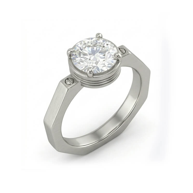 Screw Inspired Solitaire Moissanite Brushed Finish Engagement Ring