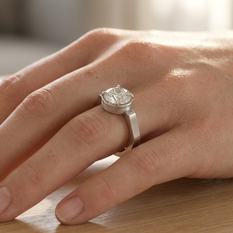 Screw Inspired Solitaire Moissanite Brushed Finish Engagement Ring