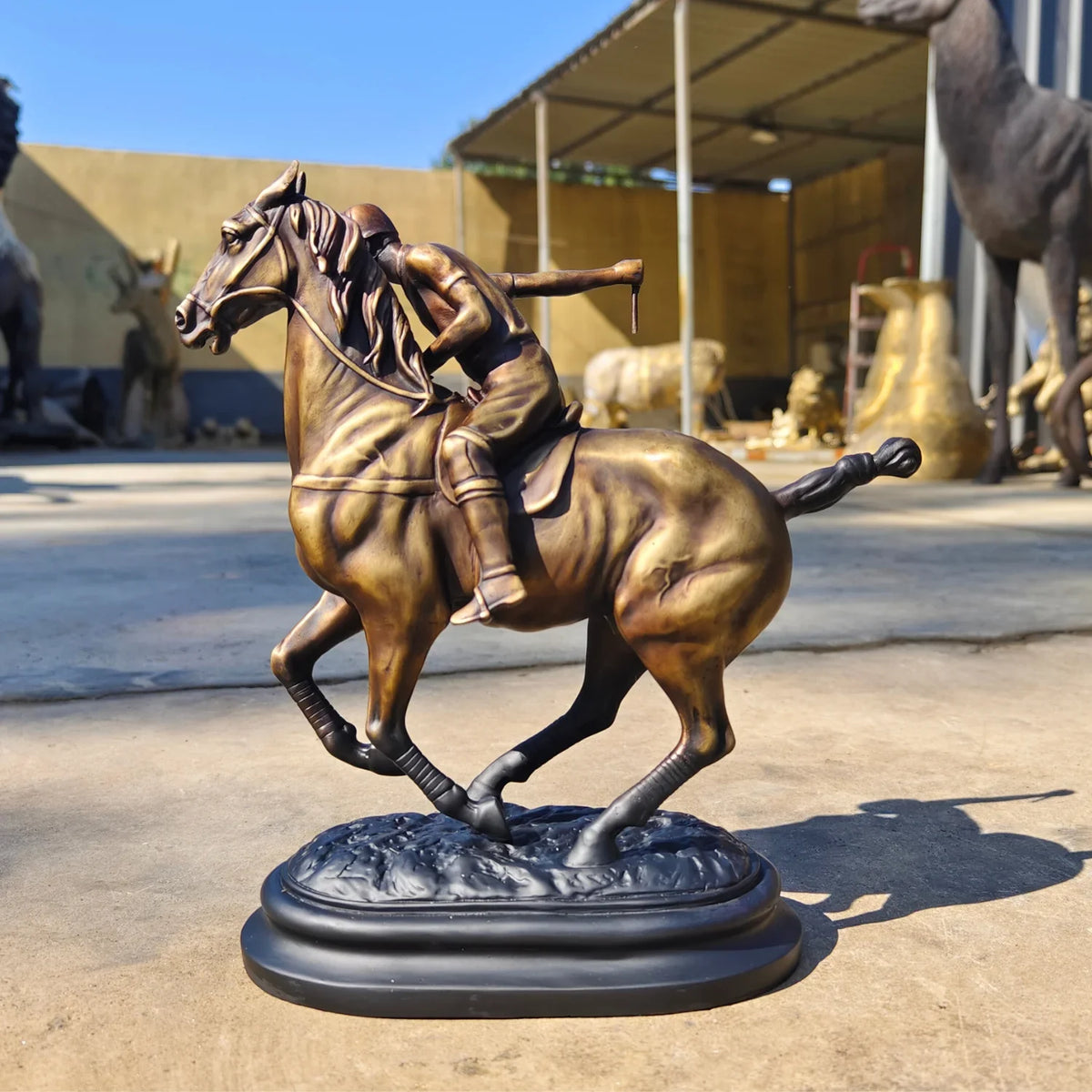 Bronze Polo Player on Horseback Sculpture