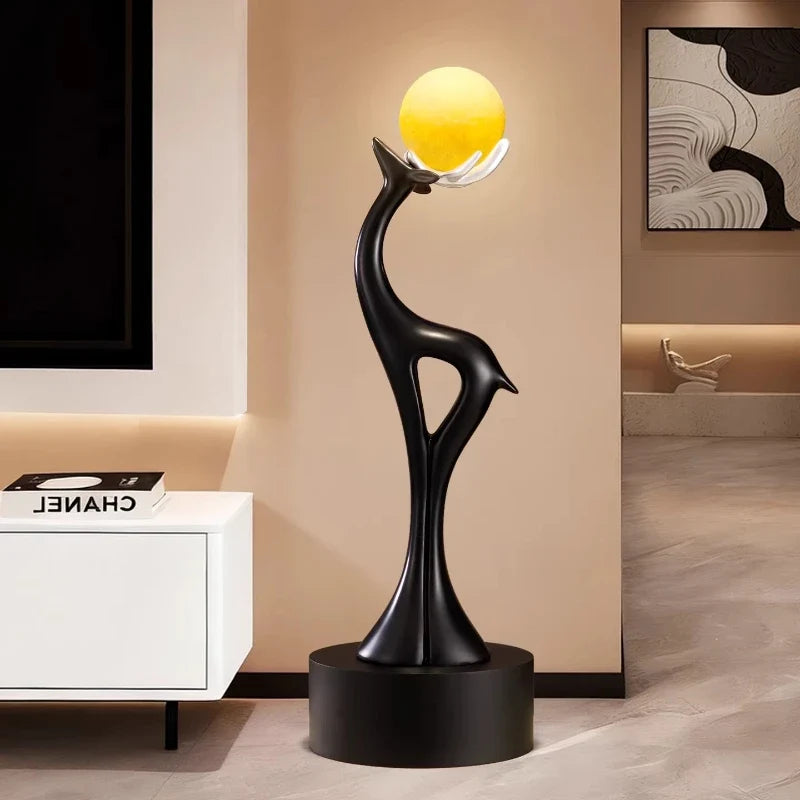 Luminous Moon Deer Resin Sculpture