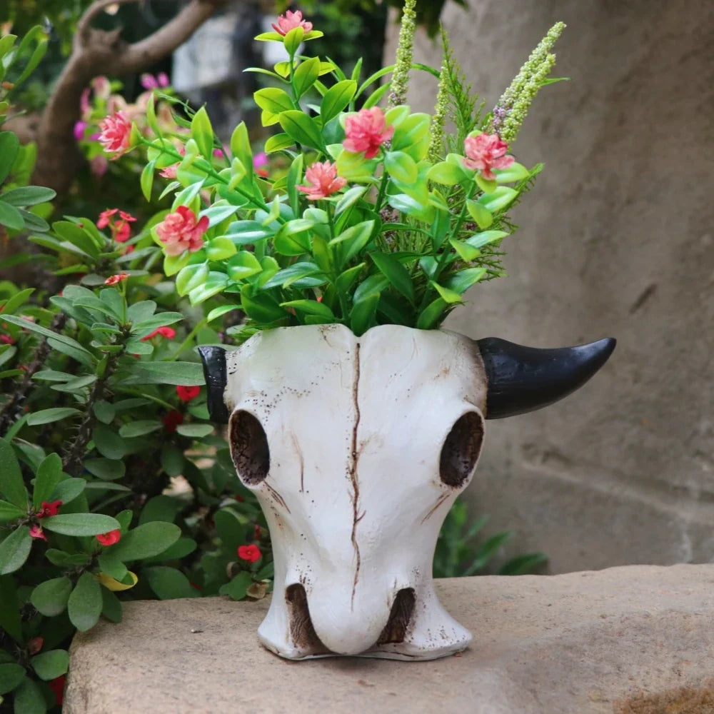 Bull Skull Resin Planter