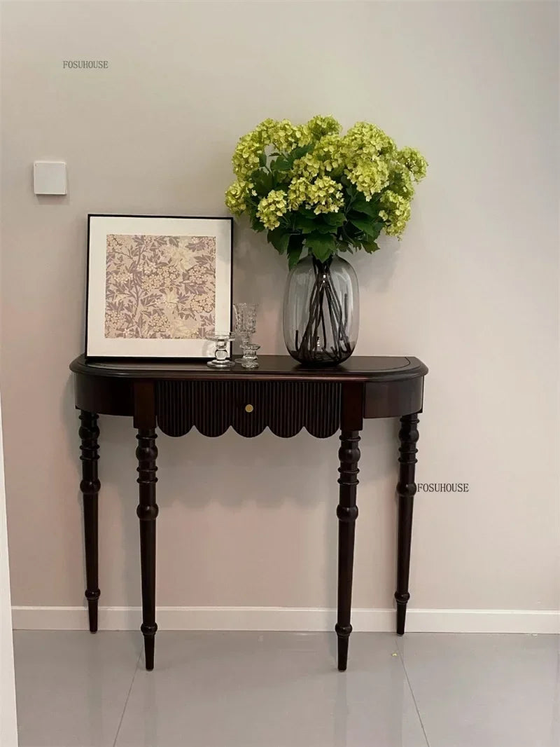Semicircular Solid Wood Entryway Console Table