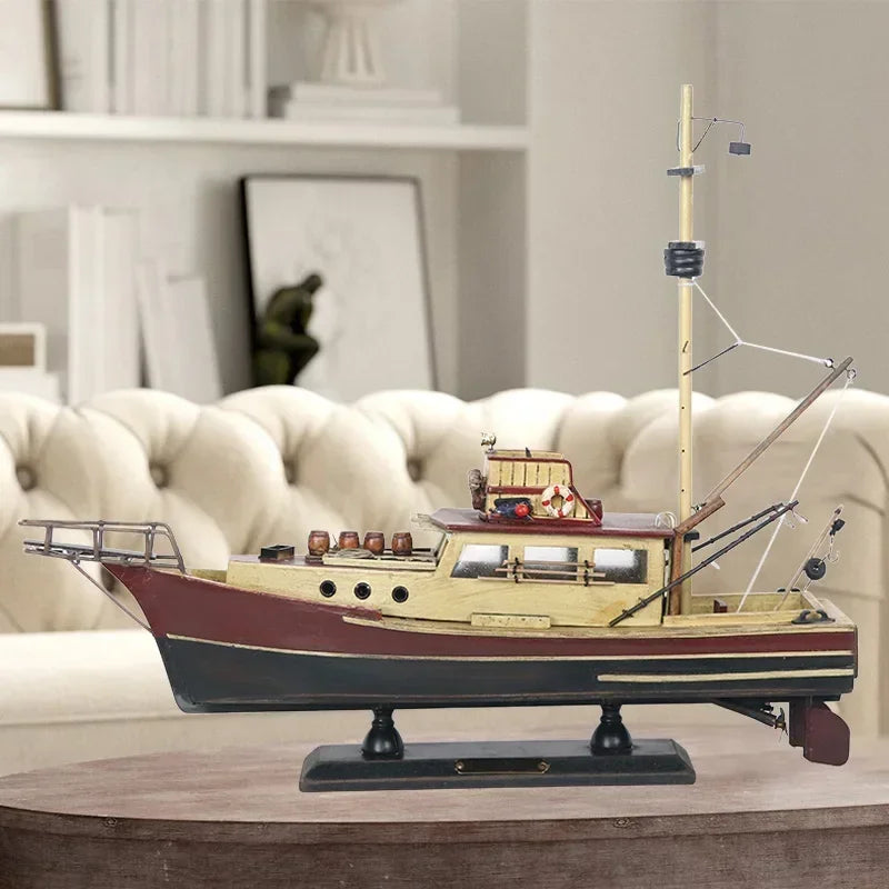 Solid Wood Fishing Vessel Model Sculpture