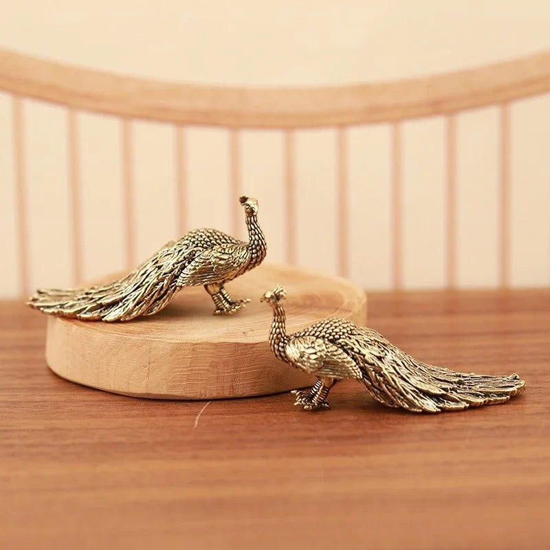 Miniature Brass Peacock Sculpture
