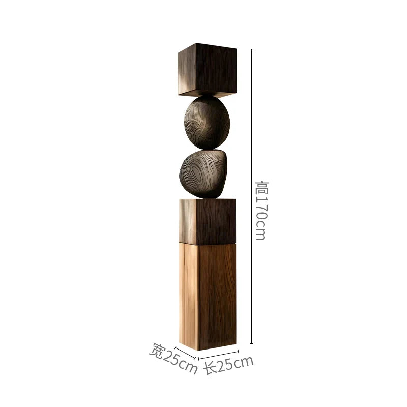 Stacked Geometric Wood Floor Sculpture