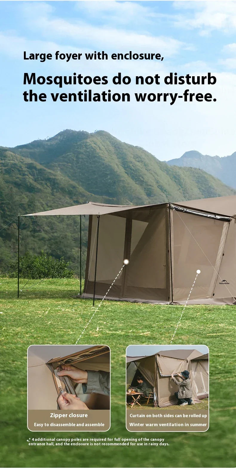 PRE-ORDER Naturehike VILLAGE 6.0 Gen 2 Flagship Edition Fast Automatic Cabin Tent Ti Black Coated Sunscreen Large 15m² Use Space 4 Person Waterproof