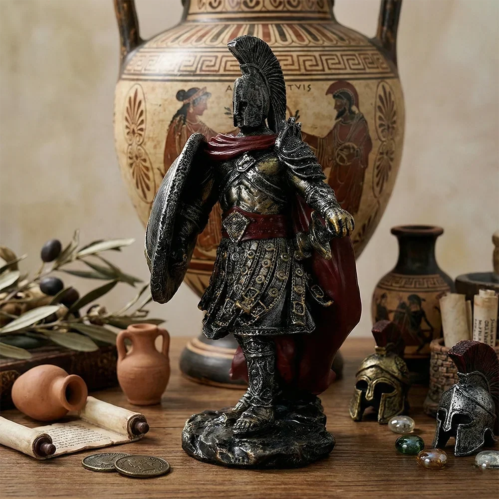 THE PAUSANIAS
Spartan Shield-Bearer Sculpture · Hand-Finished Resin