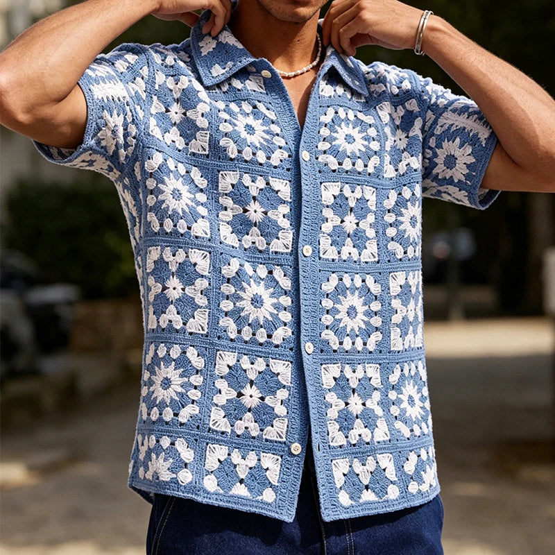 Floral Crochet Knit Shirt