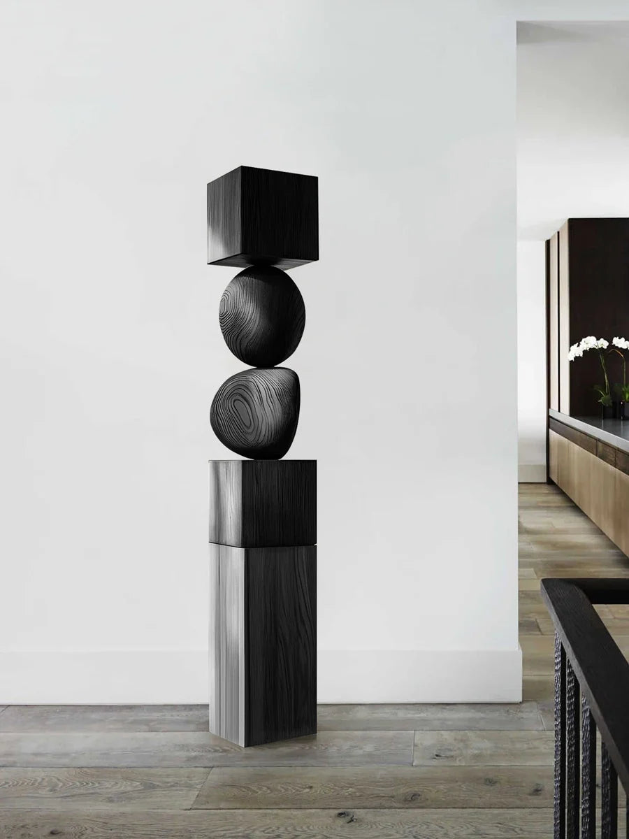 Stacked Geometric Wood Floor Sculpture
