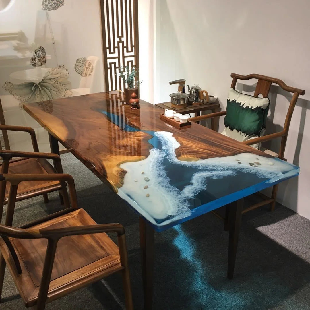 Live-Edge Walnut Epoxy River Dining Table