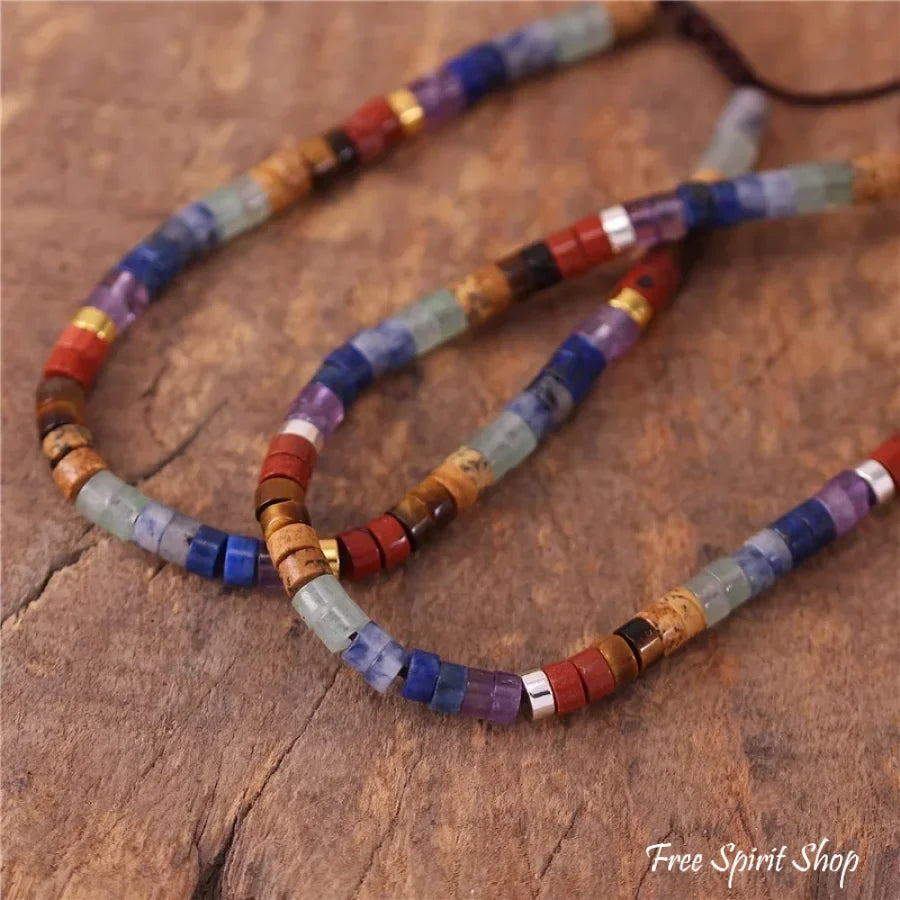 Natural 7 Chakra Gemstone Adjustable Bead Bracelet