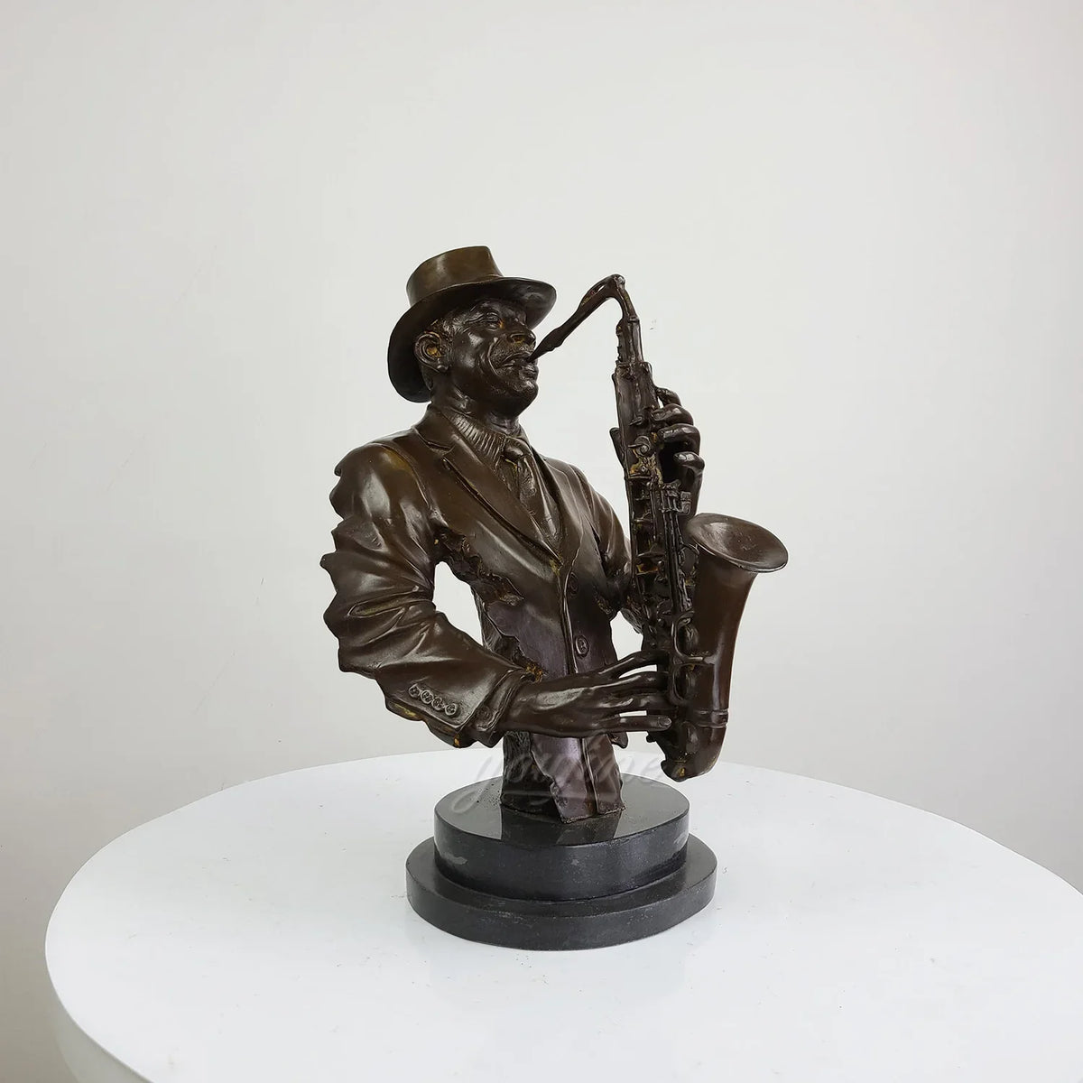 Jazz Saxophonist Bronze Bust Sculpture