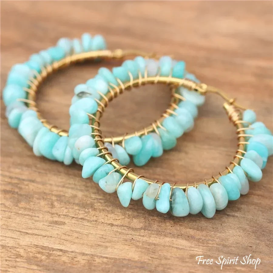 Irregular Amazonite Gemstone Circle Earrings