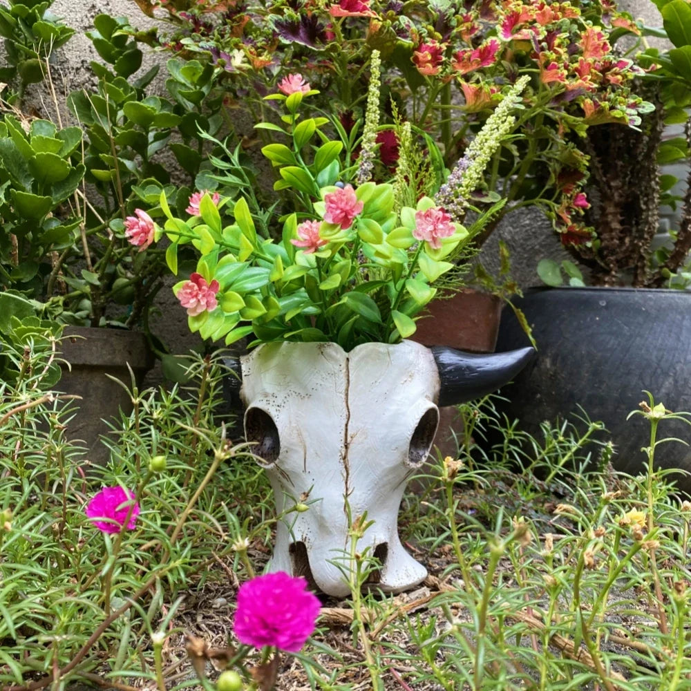 Bull Skull Resin Planter