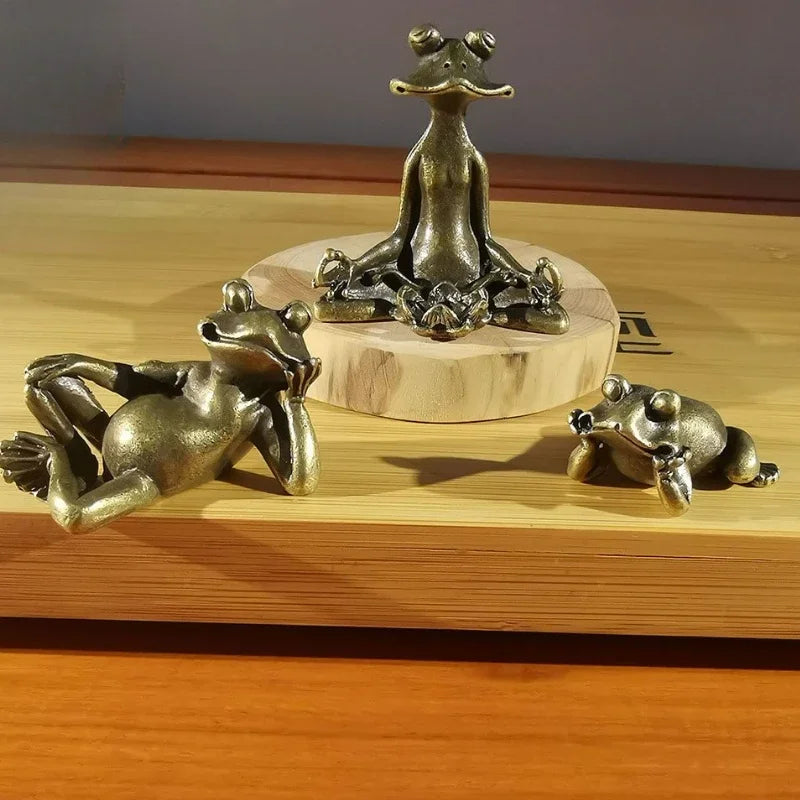 Miniature Brass Frog Incense Holder Sculpture