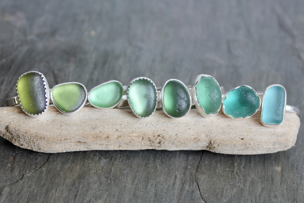 Aqua Turquoise Blue Sea Glass Ring • Handmade Sterling Silver Beach Jewelry • Gift for Her