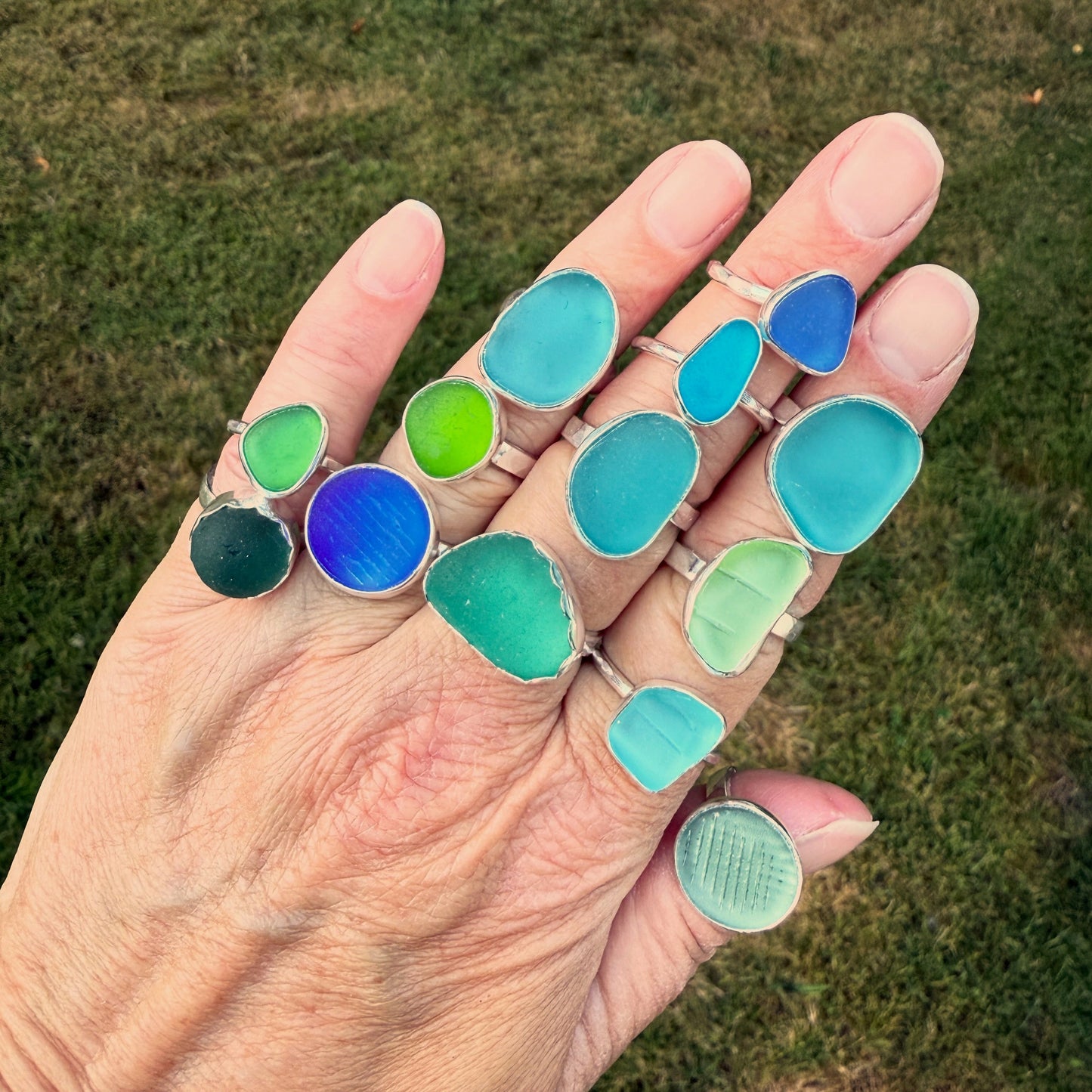 Bright Kelly Green Sea Glass Ring | Handmade | Sterling Silver | Size 9.25