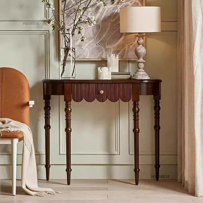 Semicircular Solid Wood Entryway Console Table