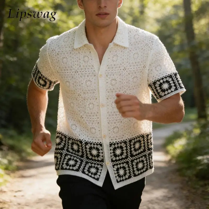 Geometric Openwork Knit Shirt