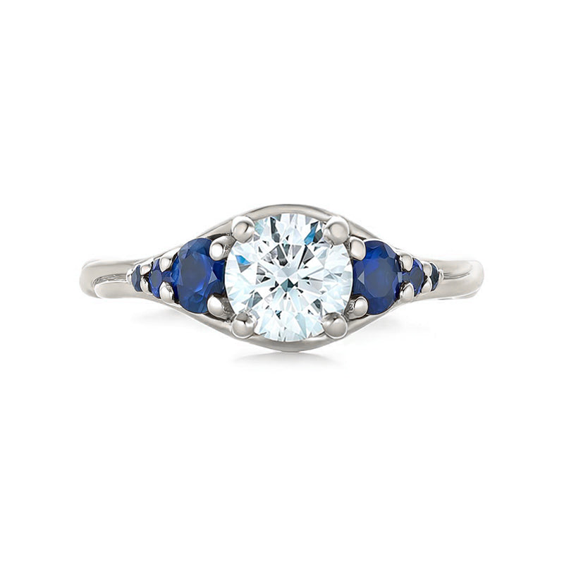 Seven Stone Moissanite And Blue Sapphire Twisted Rope Engagement Ring