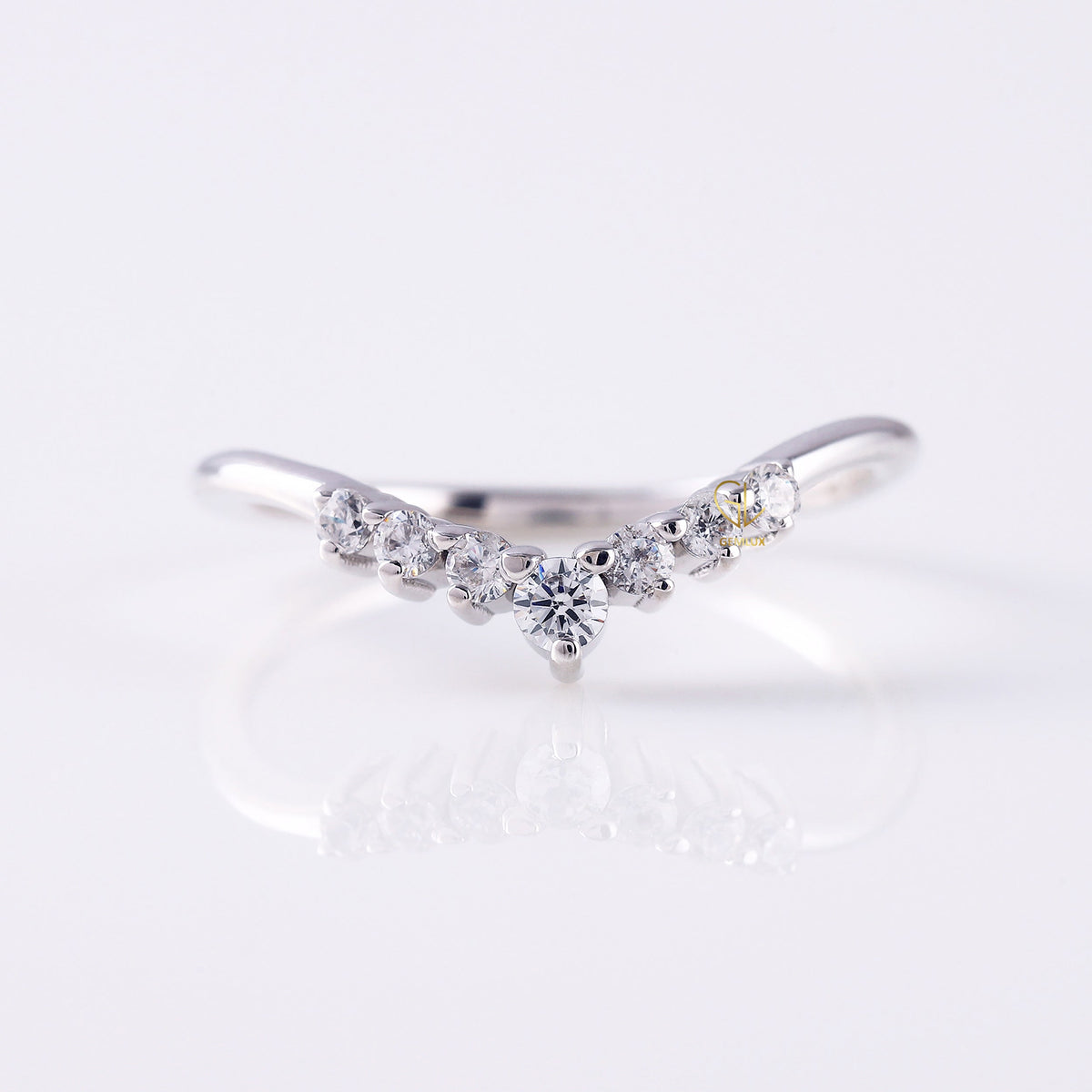 Seven Stone Curved Moissanite Wishbone Ring