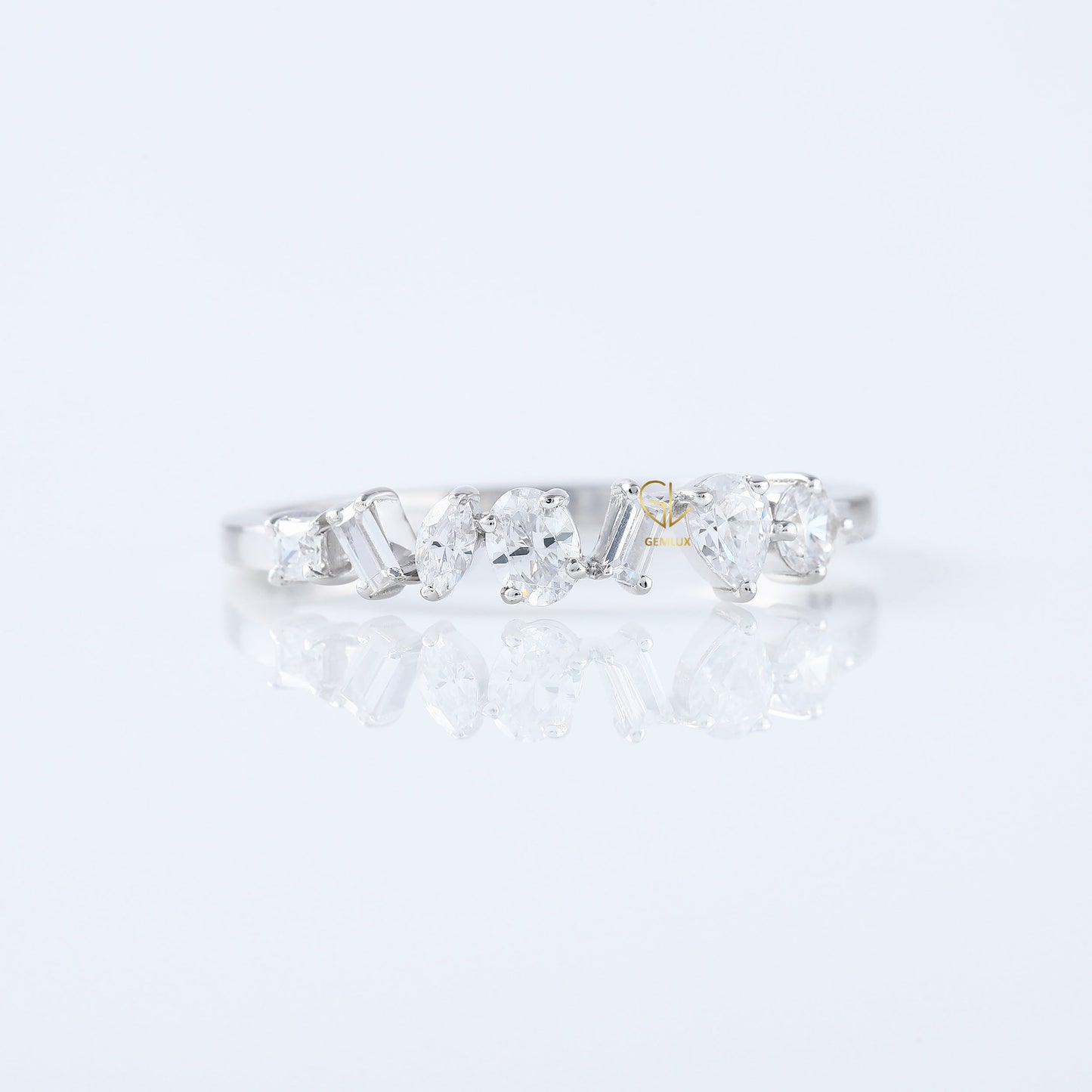Seven Stone Lab Grown Fancy Cut Diamond Wedding Band