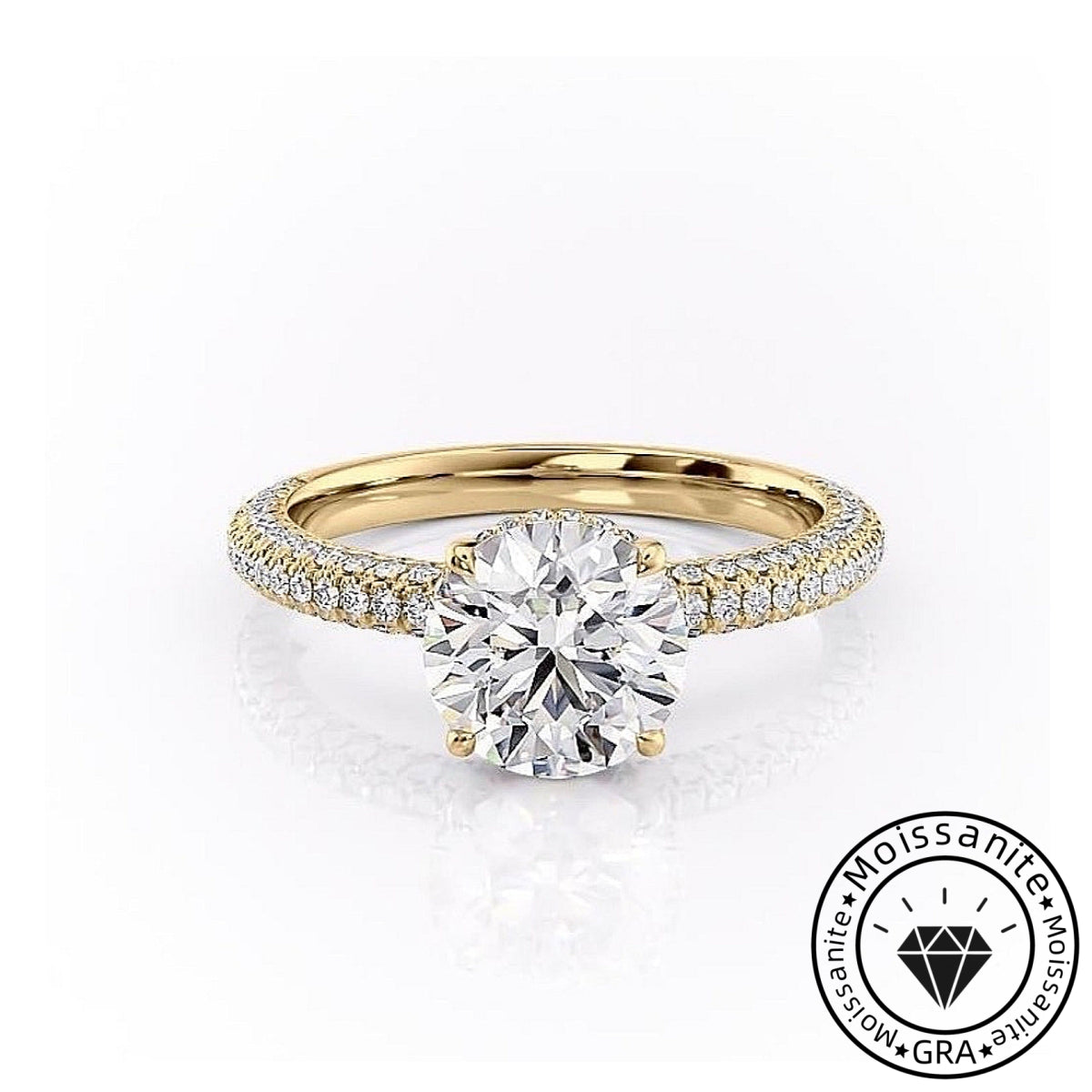 Gossamer Solarii Moissanite 2.0ct Round Cut 925 Sterling Silver Pave Engagement Ring