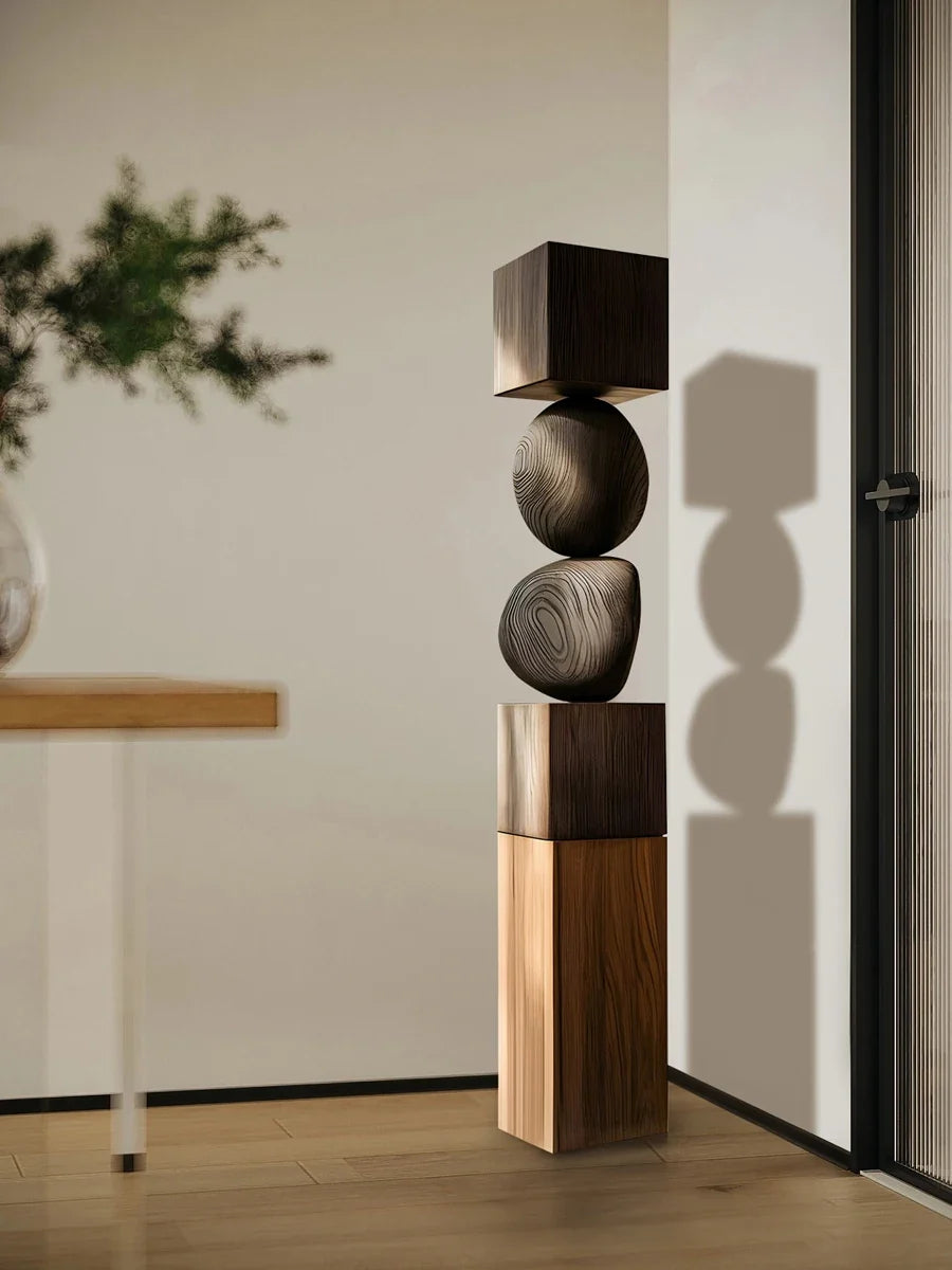 Stacked Geometric Wood Floor Sculpture