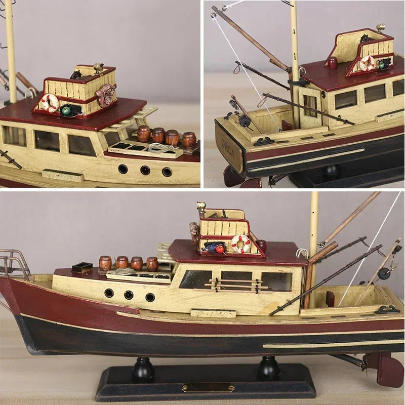 Solid Wood Fishing Vessel Model Sculpture