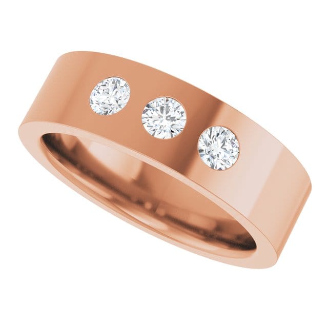 Sia Ring - 6mm wide 3 Diamond, Moissanite or Sapphire Flush Set Flat Wedding Band