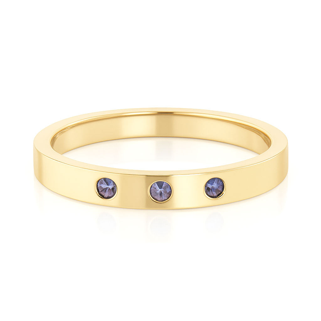 Sia Ring - Narrow 2.5mm wide 3 Alexandrite Flush Set Flat Wedding Band