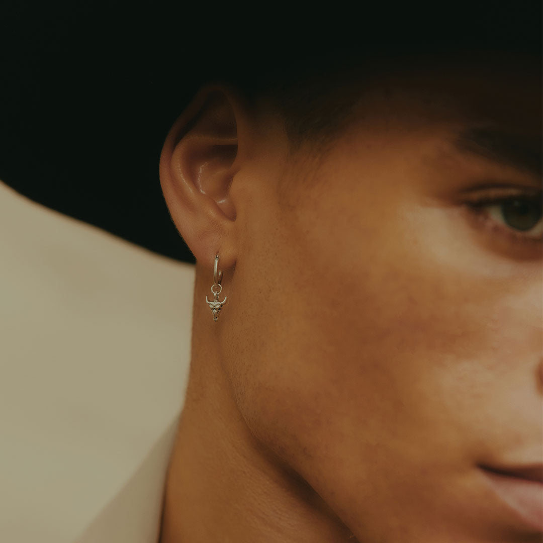 Silver Bull Pendant Earring