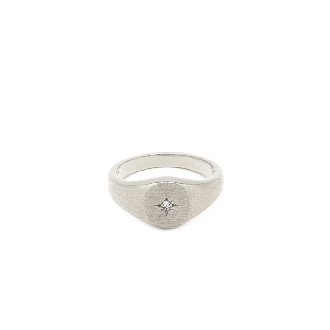 Silver Diamond Signet Ring