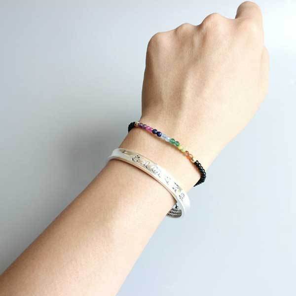 Tibetan Mantra Cuff Bracelet with Heart Sutra - Silver