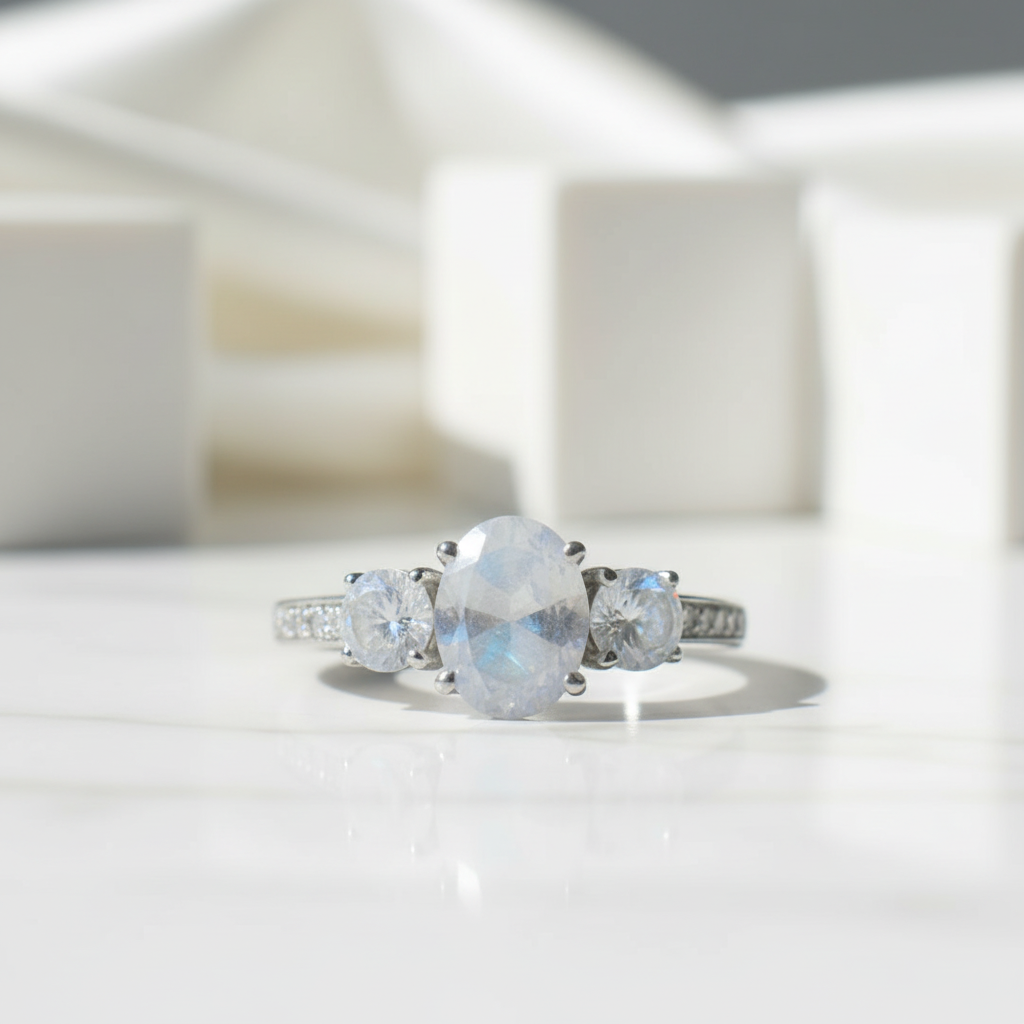 2.0 Ct Oval Cut Three Stone Moonstone Engagement Ring
