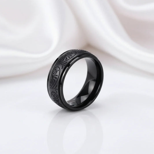 Simple Black Domed Hip-hop Ring Band
