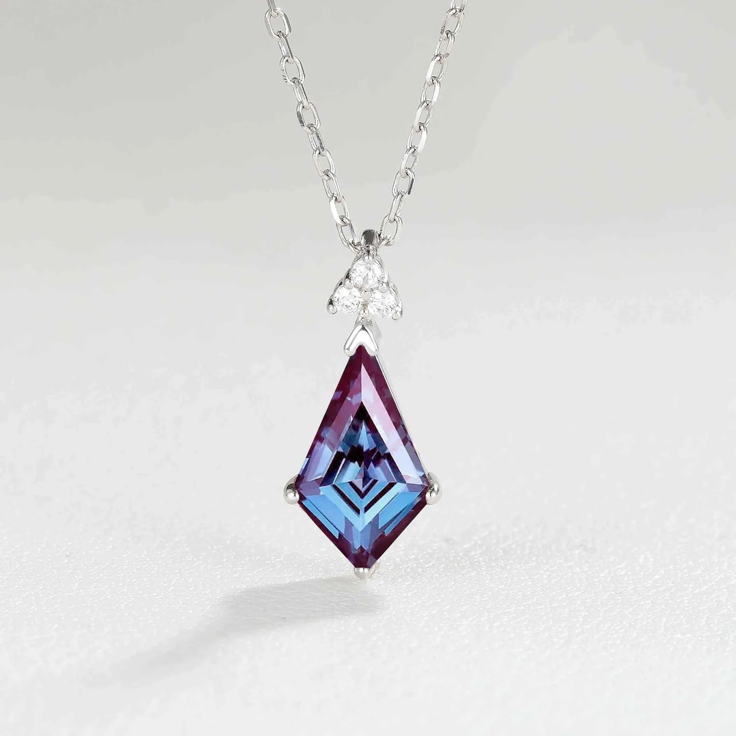 Simple Kite Cut Alexandrite Moissanite Silver Pendant