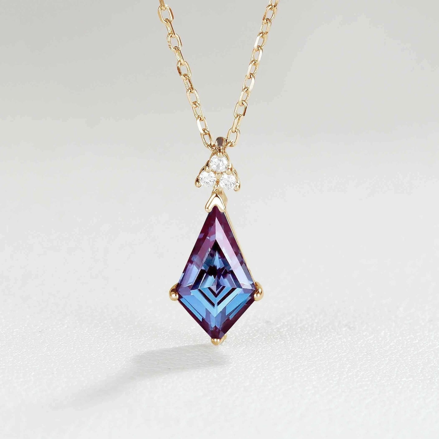 Simple Kite Cut Alexandrite Moissanite Silver Pendant
