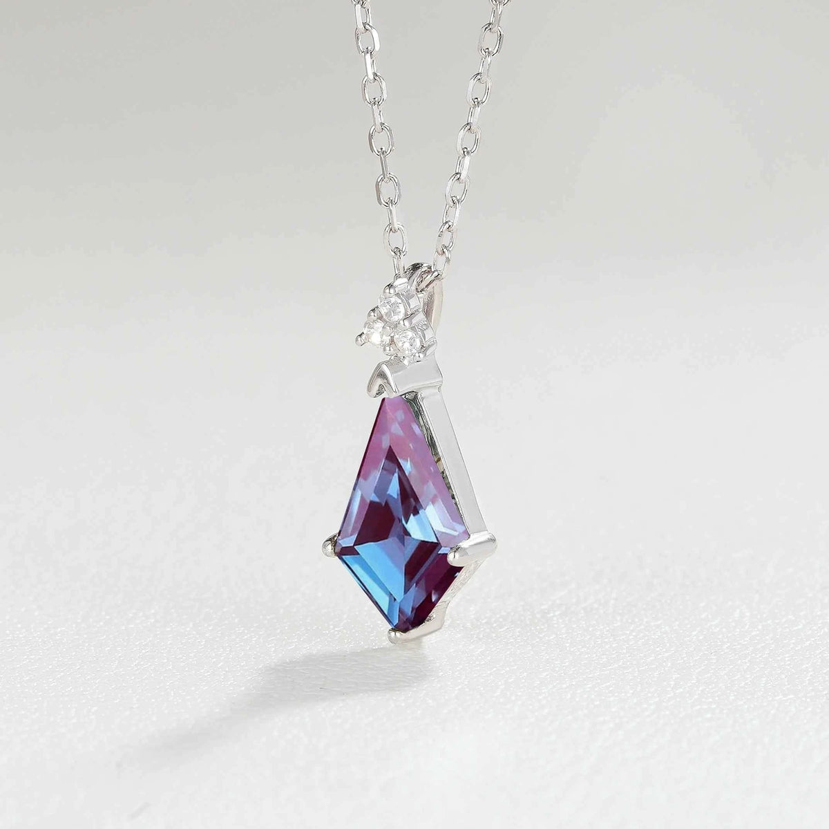 Simple Kite Cut Alexandrite Moissanite Silver Pendant