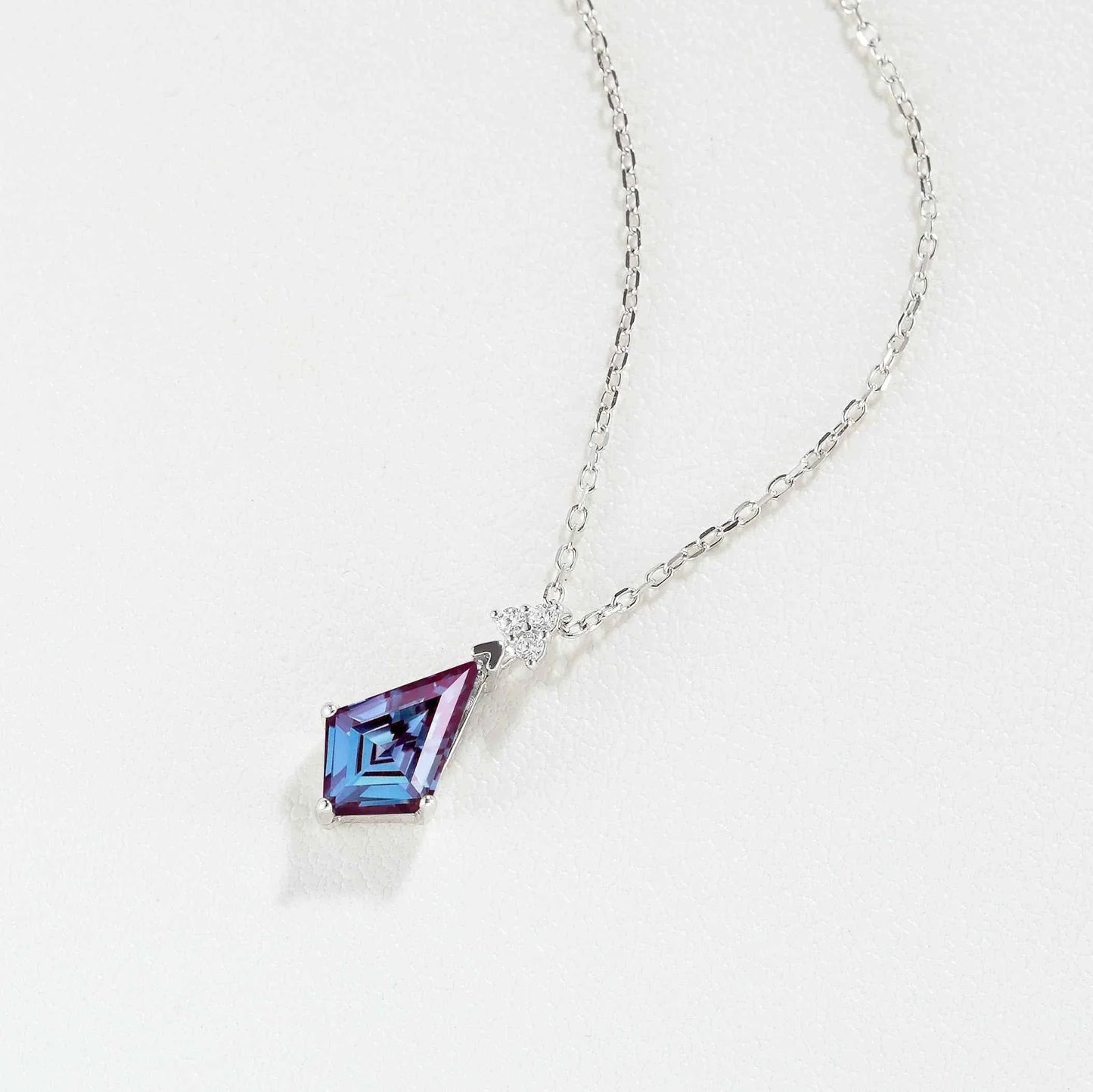 Simple Kite Cut Alexandrite Moissanite Silver Pendant